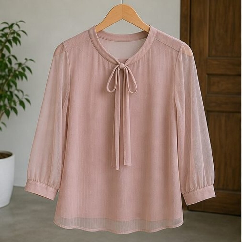 Gray Tie Neck Blouse